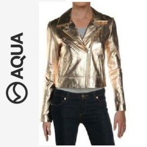 NWT Gold Metallic Leather Motorcycle Jacket Coat